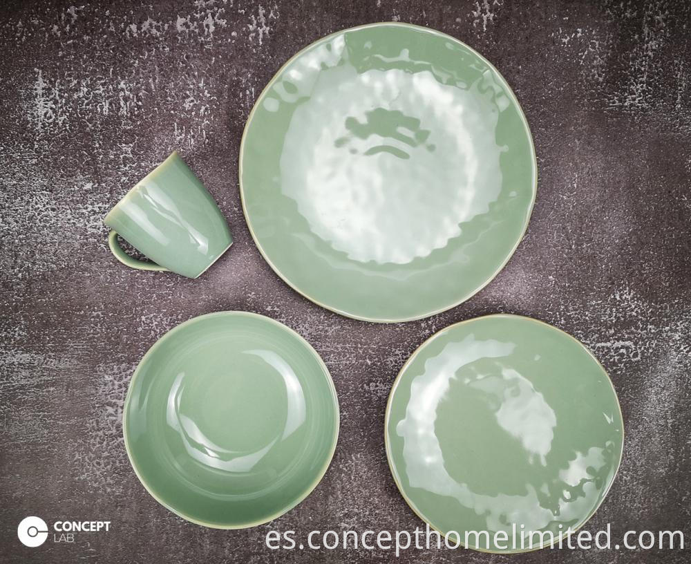 Reactive Glazed Stoneware Dinner Set In Jade Green Ch22067 G14 1